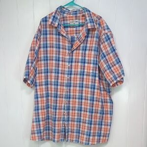 Men's Plaid Short Sleeve Shirt - Orange and Blue